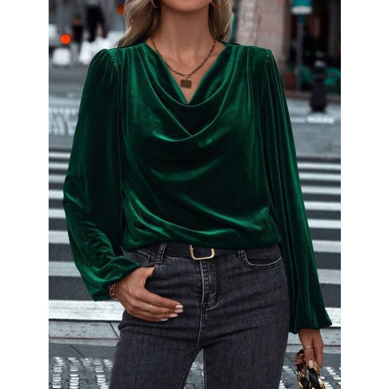 Autumn/Winter T-Shirts Women's Clothing Korean Velvet Pile Collar Women's Long Sleeve Top Women