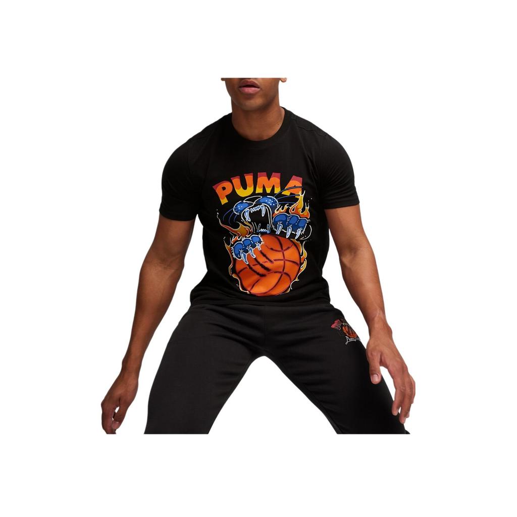 Puma Atmungsaktives bedrucktes Kurzarm-T-Shirt für Outdoor- und Freizeitkleidung Herren Tops Schwarz 624825-01