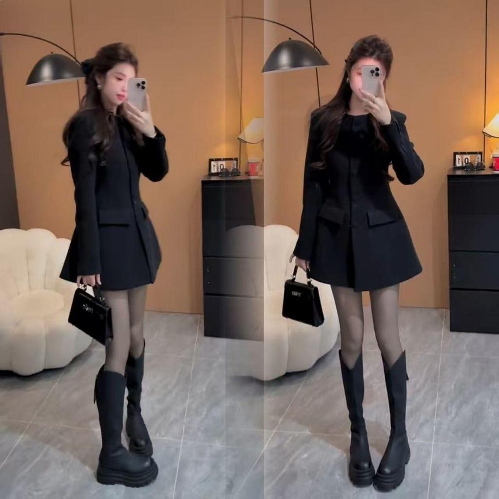 Completo Giacca Nera Stile Hepburn a Vita Stretta & Pantaloncini - Inverno 2026 Estetica Francese