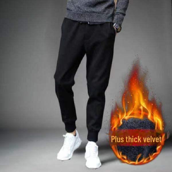 

Зимові камуфляжні спортивні штани з товстого оксамитового чорного кольору з манжетами - унісекс, повсякденний та модний XXXL