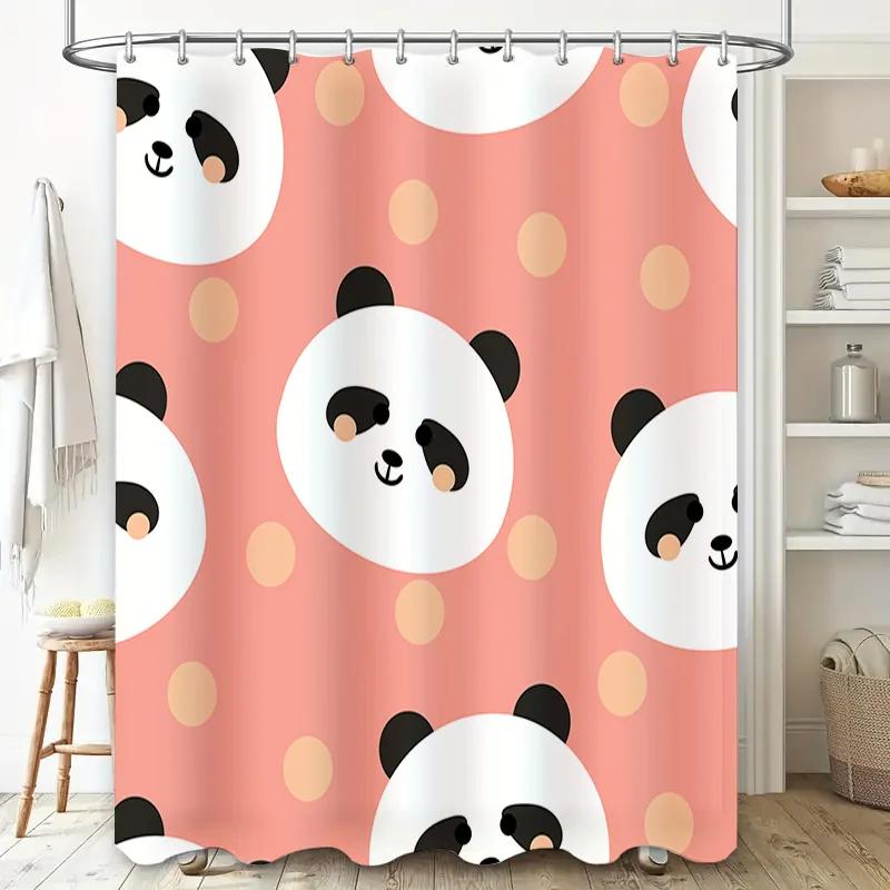 Cute Panda Printed Shower Curtain Waterproof Fabric Home Decor Bath Curtains for Kids Bathroom Pink with White Black Panda Desig