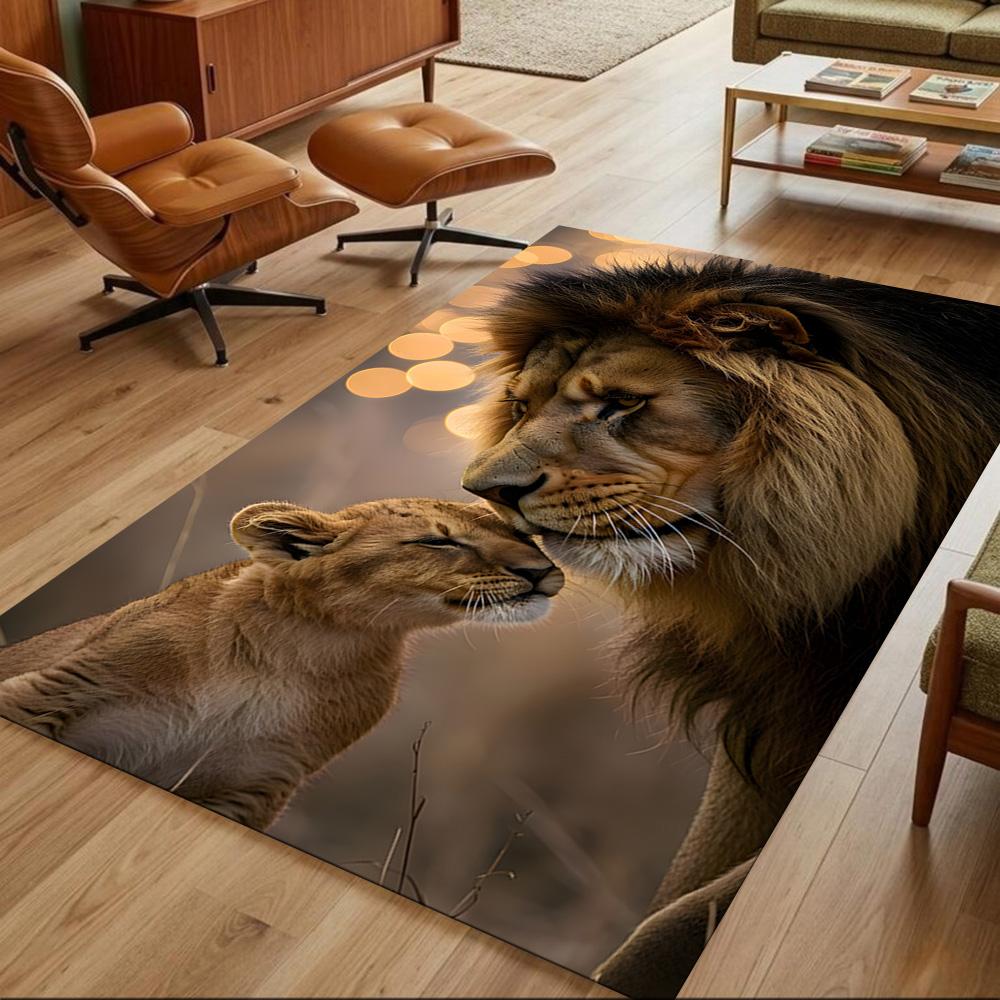 Lion And Cub Bond Non-Slip Home Carpet Design for Office Decor Living Room Bedroom Gift