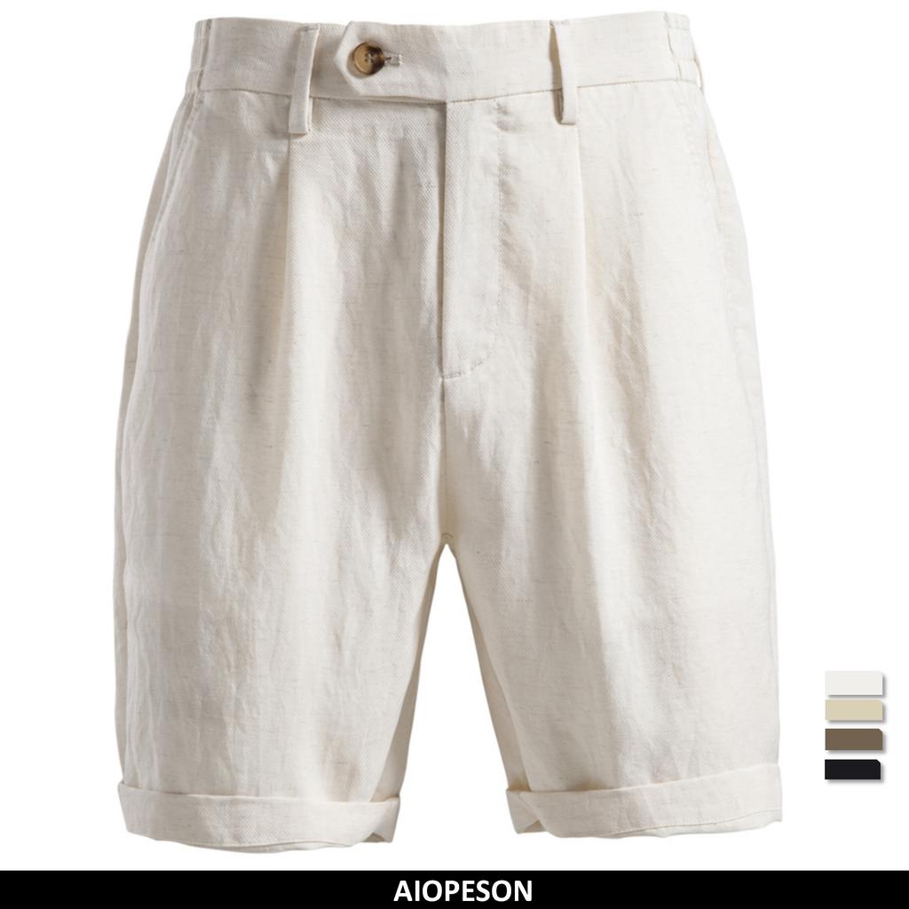AIOPESON Comfortable Men's Shorts Solid Color Elastic Waist Multi Pocket Cotton Linen Blend Breathable Summer Shorts