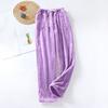 Women's Fuzzy Fleece Wide Leg Pajama Pants Elastic Drawstring Waist Warm Loungewear Sleep Trousers With Pockets