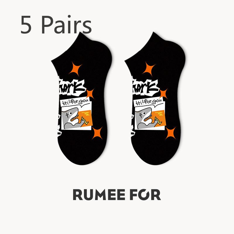 5 Pairs of Female Spring and Summer Thin Style Breathable Personality with Shallow Mouth Low Help Boat Socks