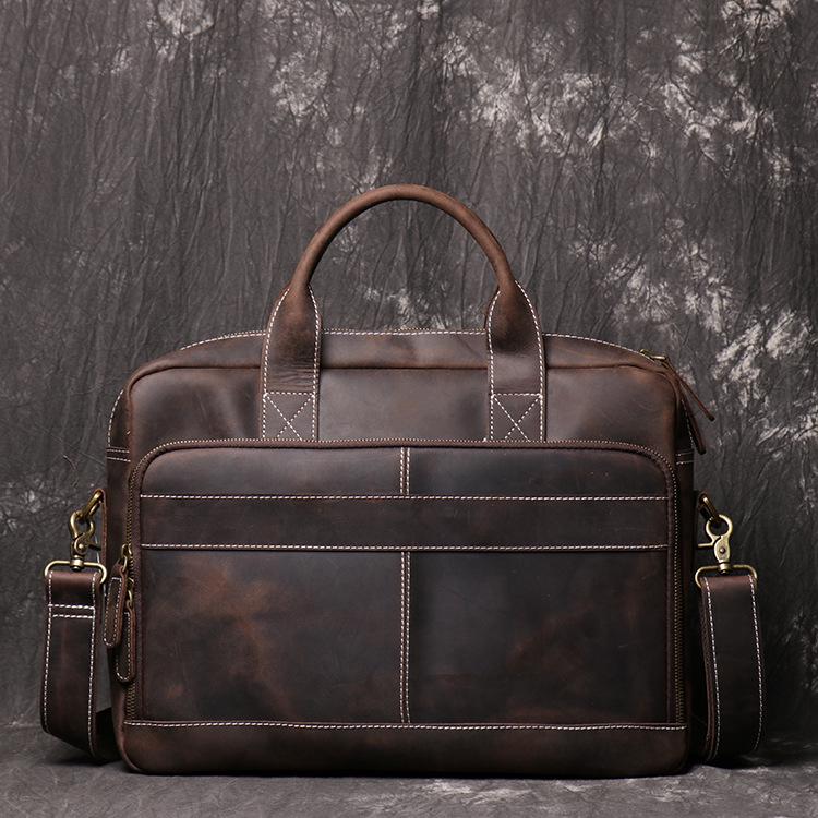Leather Men'S Handbag Crazy Horse Leather Women'S One Shoulder Oblique Briefcase Large Capacity Computer Bag