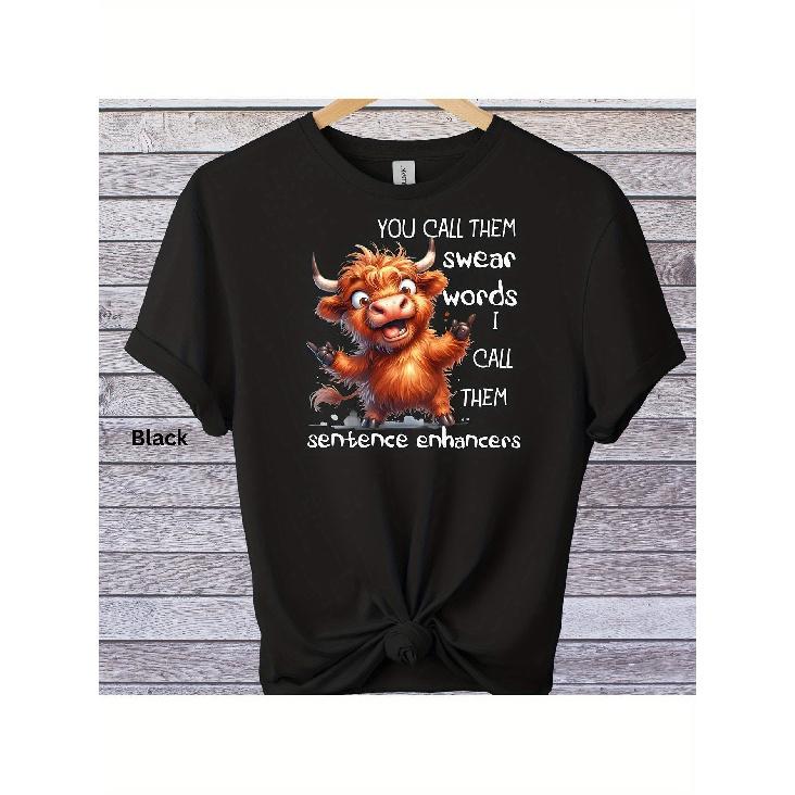 Funny Scottish Highland Cow T-shirt with Scottish Saying and Scottish Fold-out Image - Unisex Casual Crew Neck T-shirt, Soft and Comfortable Casual S чёрный