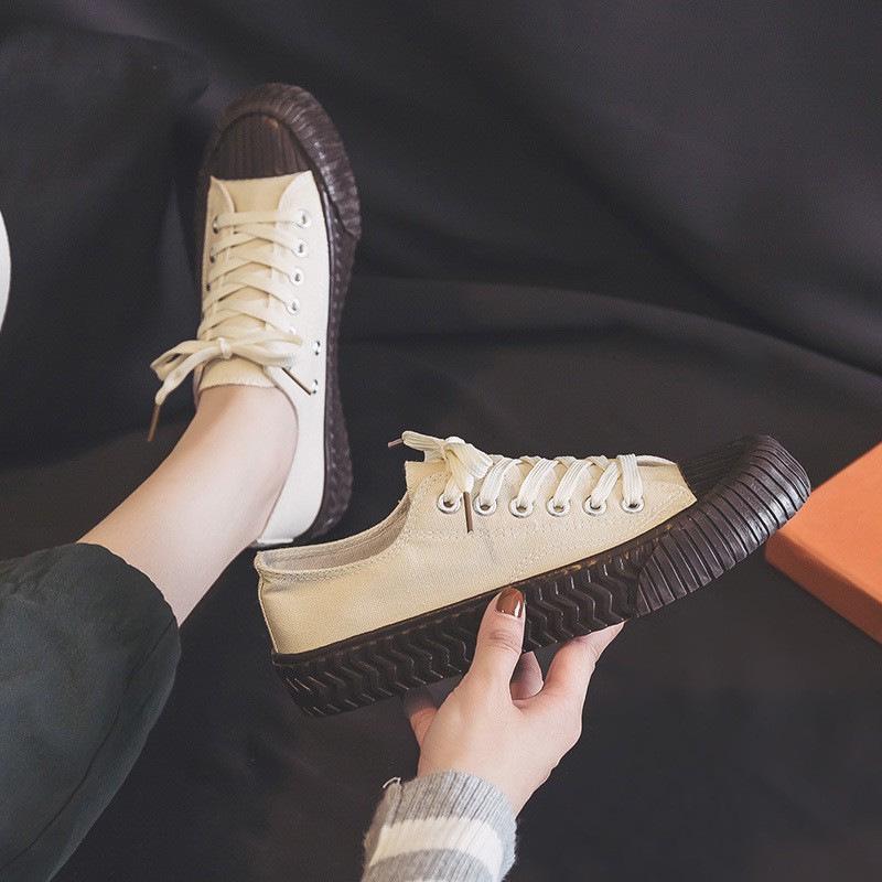 Korean Caramel Biscuit Canvas Sneakers, Ulzzang Hong Kong-Flavored Harajuku Style, Retro 1970s All-Match, E29.