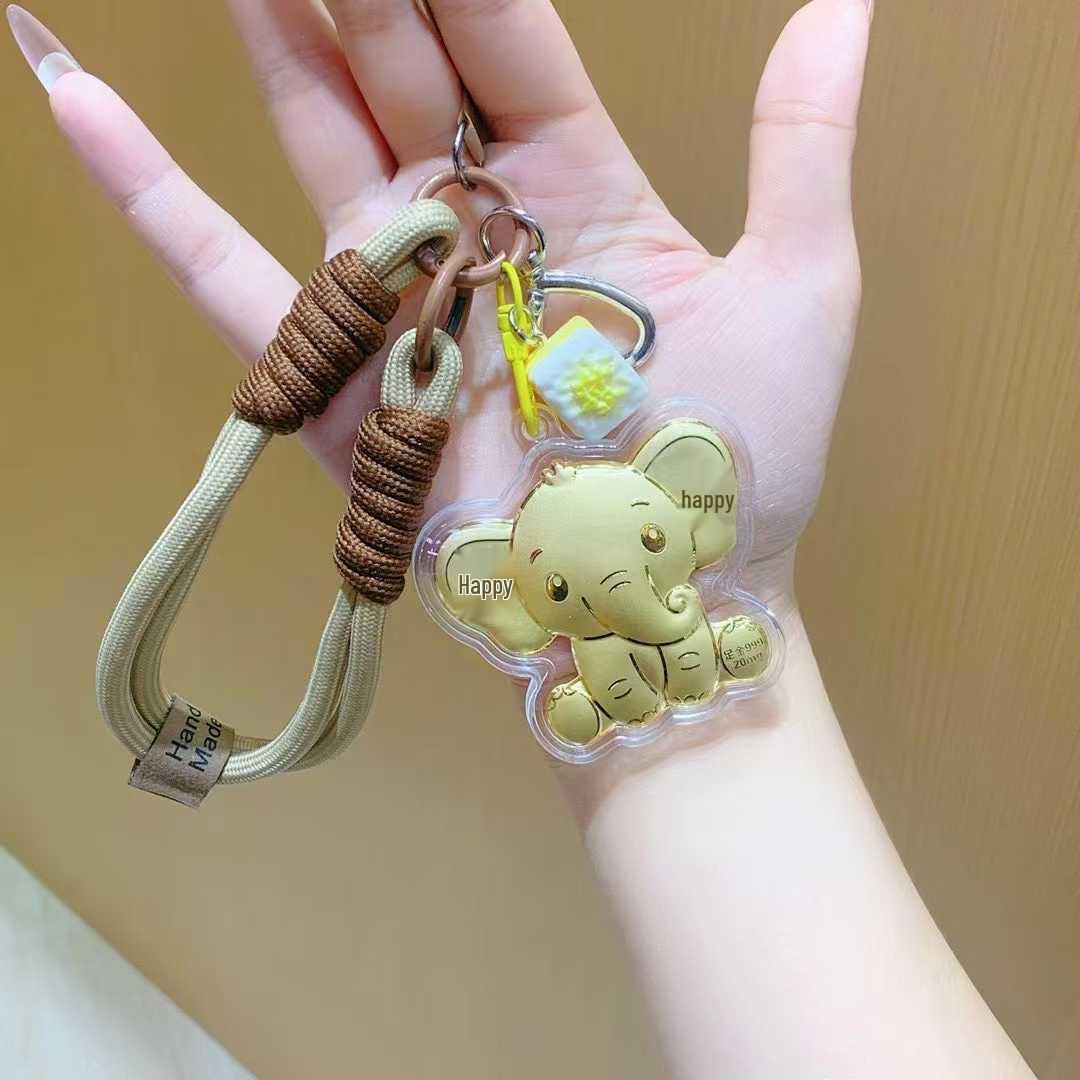 999 Pure Gold Peaceful Elephant Keychain & Cute Cartoon Lanyard
