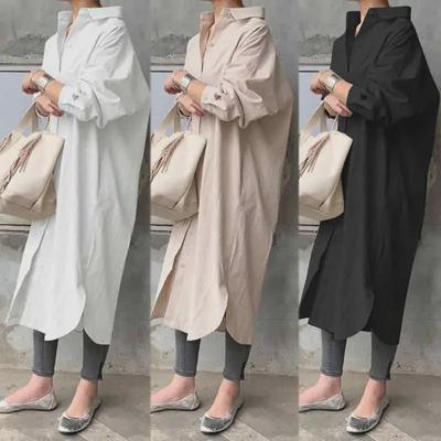 Elegant Solid Color Lapel Cardigan Midi Dress - New Arrival