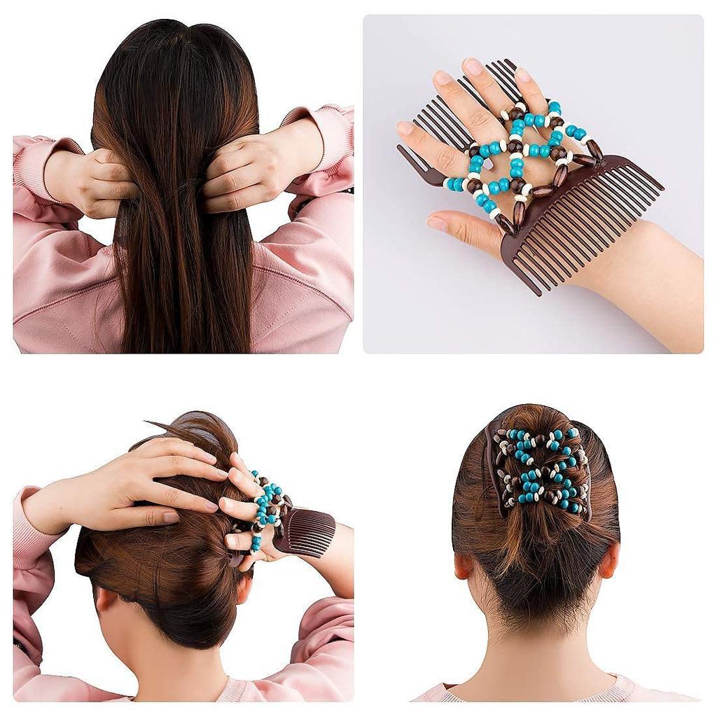1 Stück Handgefertigter Elastischer Kamm mit Perlen, Magischer Perlen-Haarkamm, Doppelclip-Haarschmuck für Damen