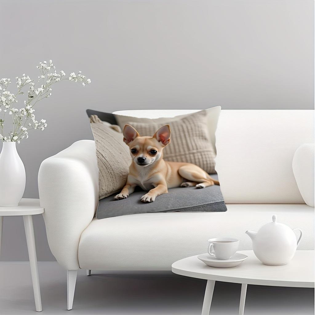 1Pc Chihuahua Print Throw Pillow Cover,Suitable For Sofa,Bedroom,Living Room,A Heartwarming Gift For Dog Lovers