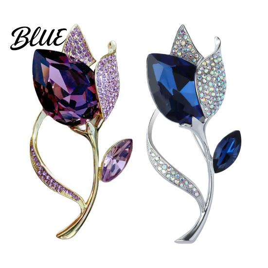 Rhinestone Pin Women Brooch High-Gloss Inlay Sparkling Tulip Design Lapel
