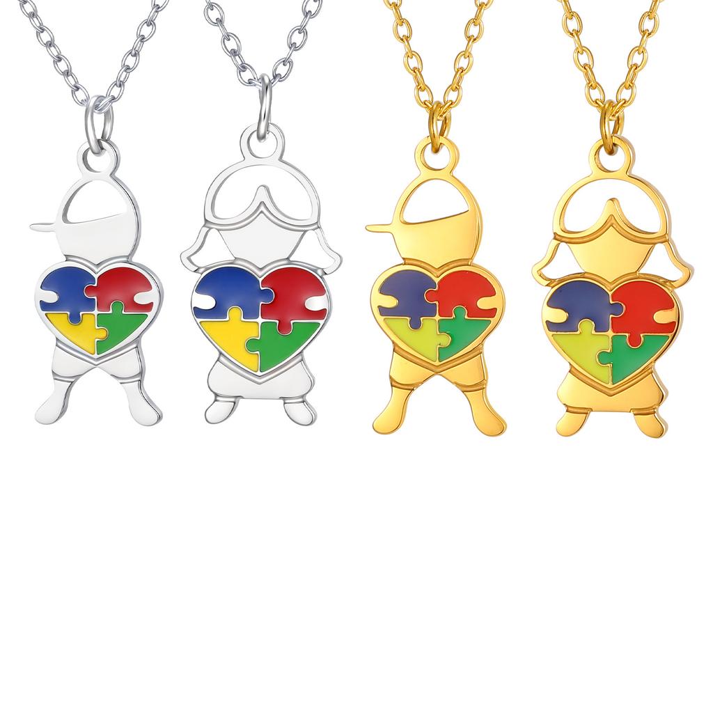 Collana per Bambini con Puzzle a Cuore in Acciaio Inossidabile ed Epossidico, Autismo, Gioielli Nc-2257