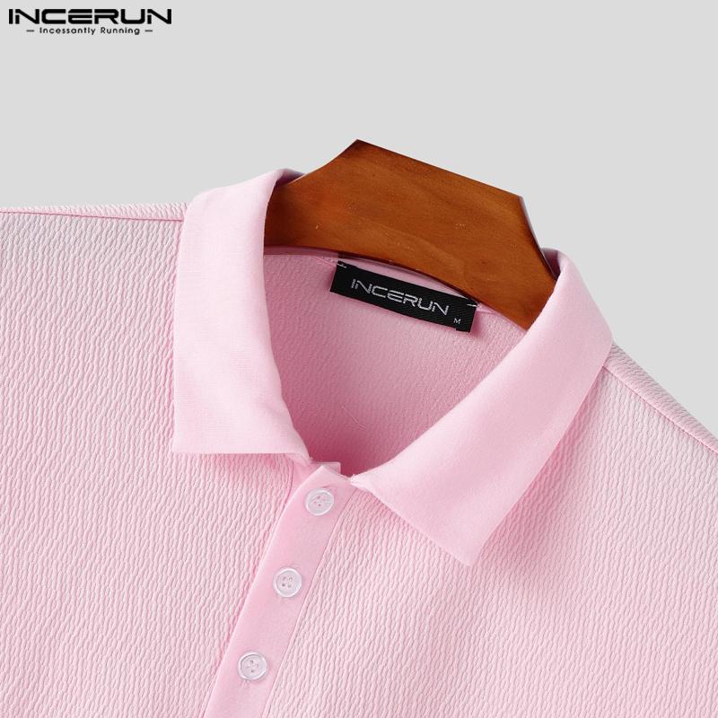INCERUN Übergroße Herren Umlegekragen Kurzarm Textur Lässige T-Shirts Tops