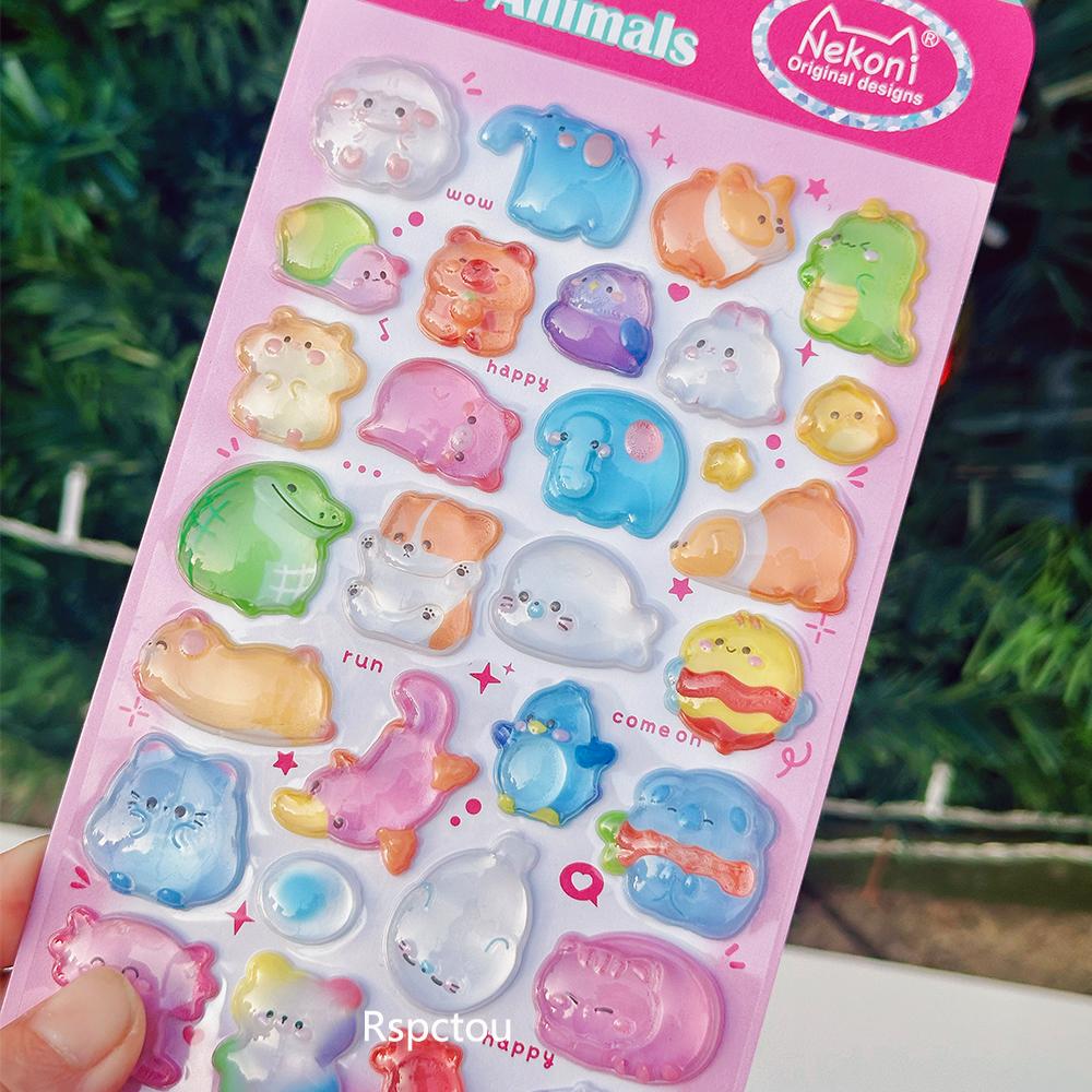 

1pcs Funny Cartoon Animal Food Fruit Relief Stickers Creative 3D Crystal Decals DIY Notebook Diary Phone Cute Sticker Decoration