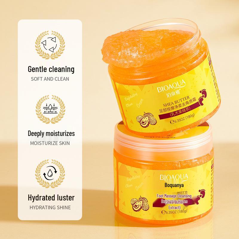 BIOAQUA Masážní krém na nohy: Vyživující, Hydratační, Zvlhčující, Exfoliační a Změkčující nehtovou kůžičku.