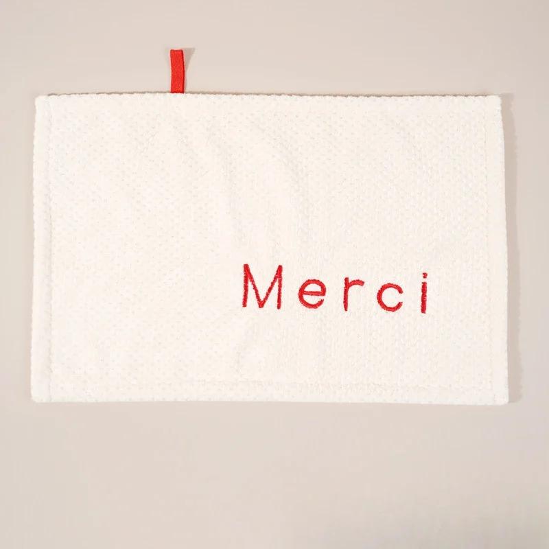 Nordic Hanging Hand Towel Home Embroidery Thickened Coral Velvet Absorbent Small Towel for Kitchen Bathroom Hankerchief