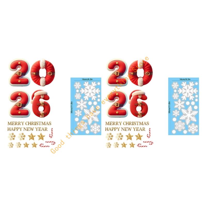 2026 New Year Christmas Decal Reindeer Snowflake Decorations Waterproof PVC Sticker for Indoor Window Wall Glass Door 55KF