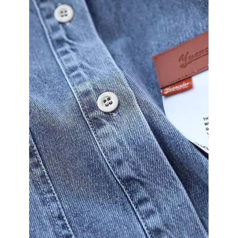 Women's Loose Long Sleeve Casual Denim Shirt Single Button Polo Collar Blouse