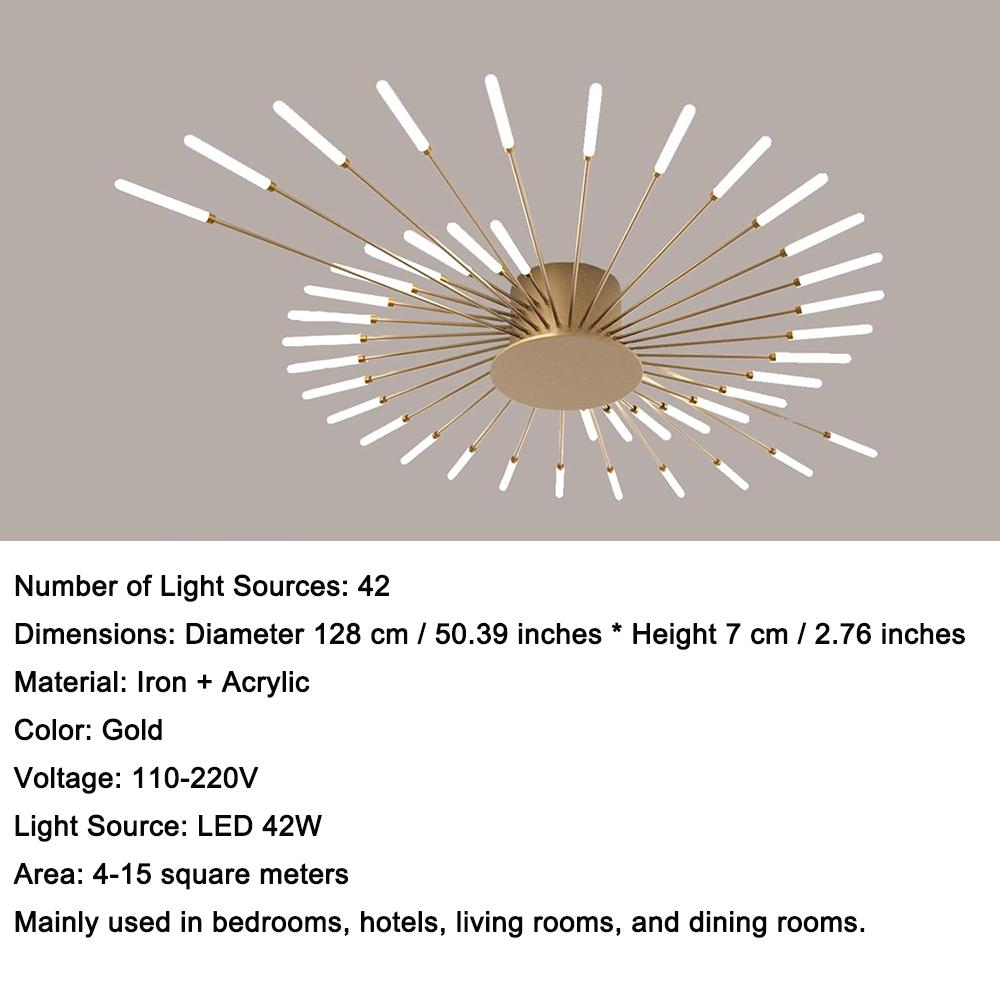 Gold 42 Heads Non Dimmable Pendant Lights Creative Fireworks Design Chandelier Modern Ceiling Light for Living Room Exhibition Hall Bedroom