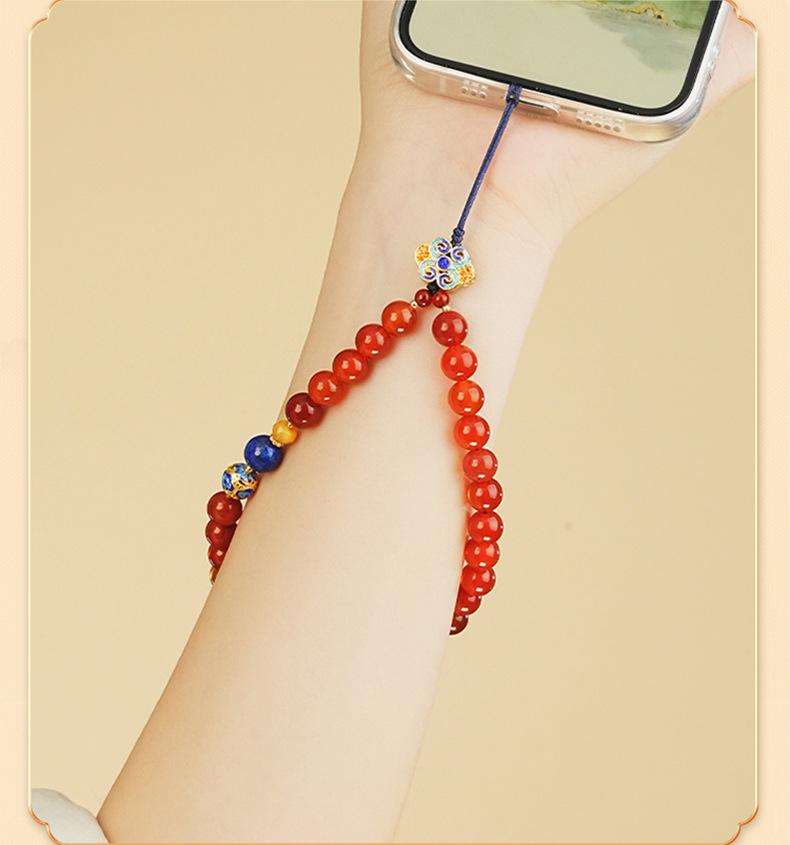 Ran Pu Chinese Style Women's Phone Lanyard - Natural Red Agate, Anti-Lost Design