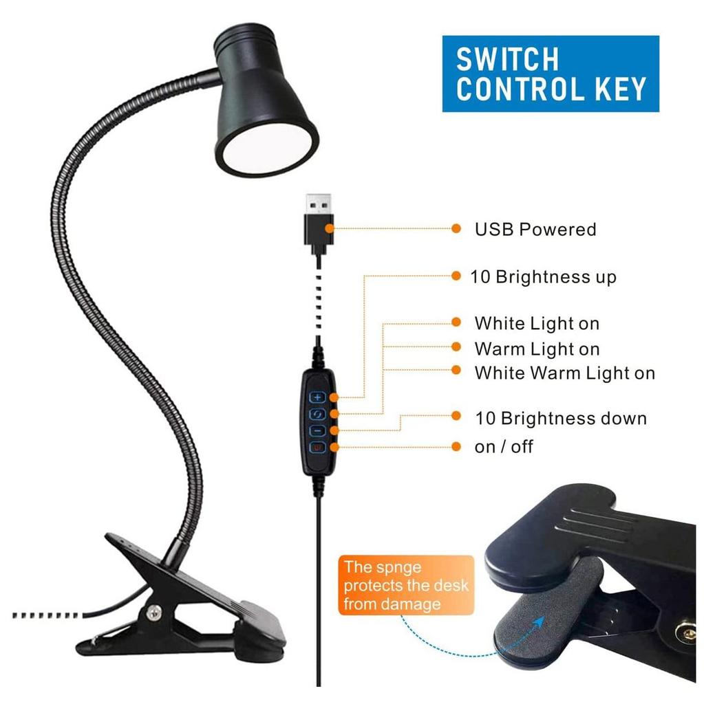 LED Clip-On Desk Lamp: Eye Protection, USB Rechargeable & Night Light