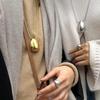 Minimalist Oval Metal Pendant Necklace with Water Drop Layered Design