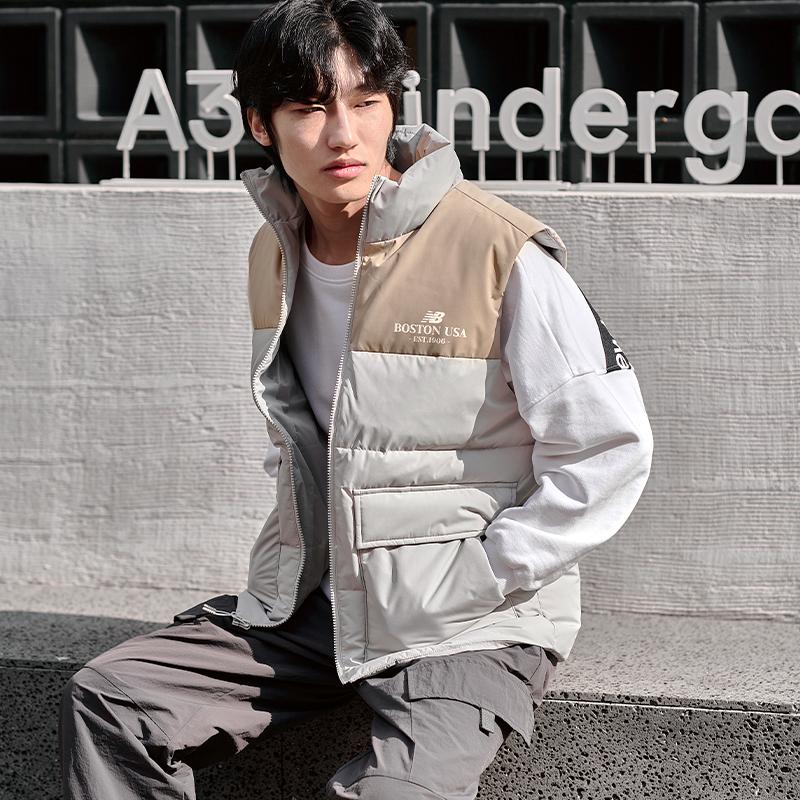 New Balance Down Vests Men's Khaki Stand Collar Thickened Other AMV34307-SEN