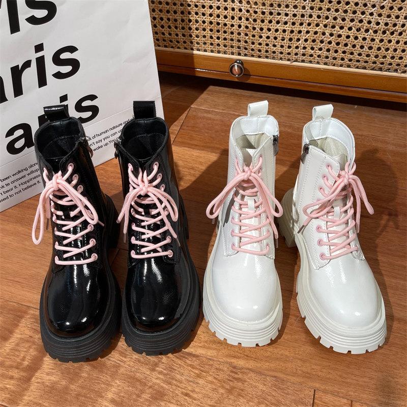 Fashion Winter New Style Fashion Boots Women’s Mid-tube Thick Heel Soft leather Lace up design Ankle Boots Women’s Chunky Platform Boots