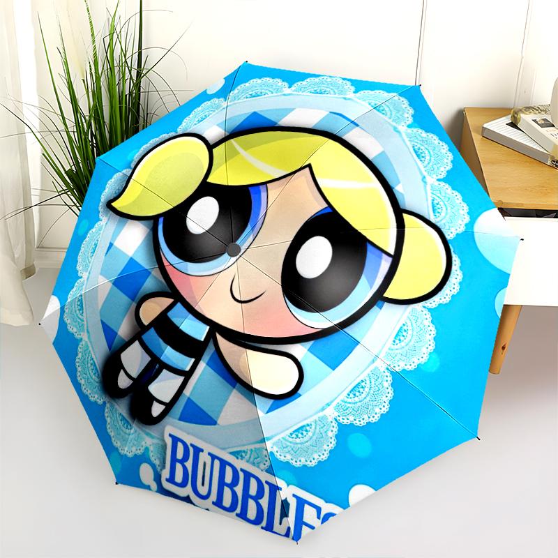 1PC The Powerpuff Girls Umbrella Portable Folding Umbrella Iron Frame Hole Bone Structure Outdoor Home Umbrella A7