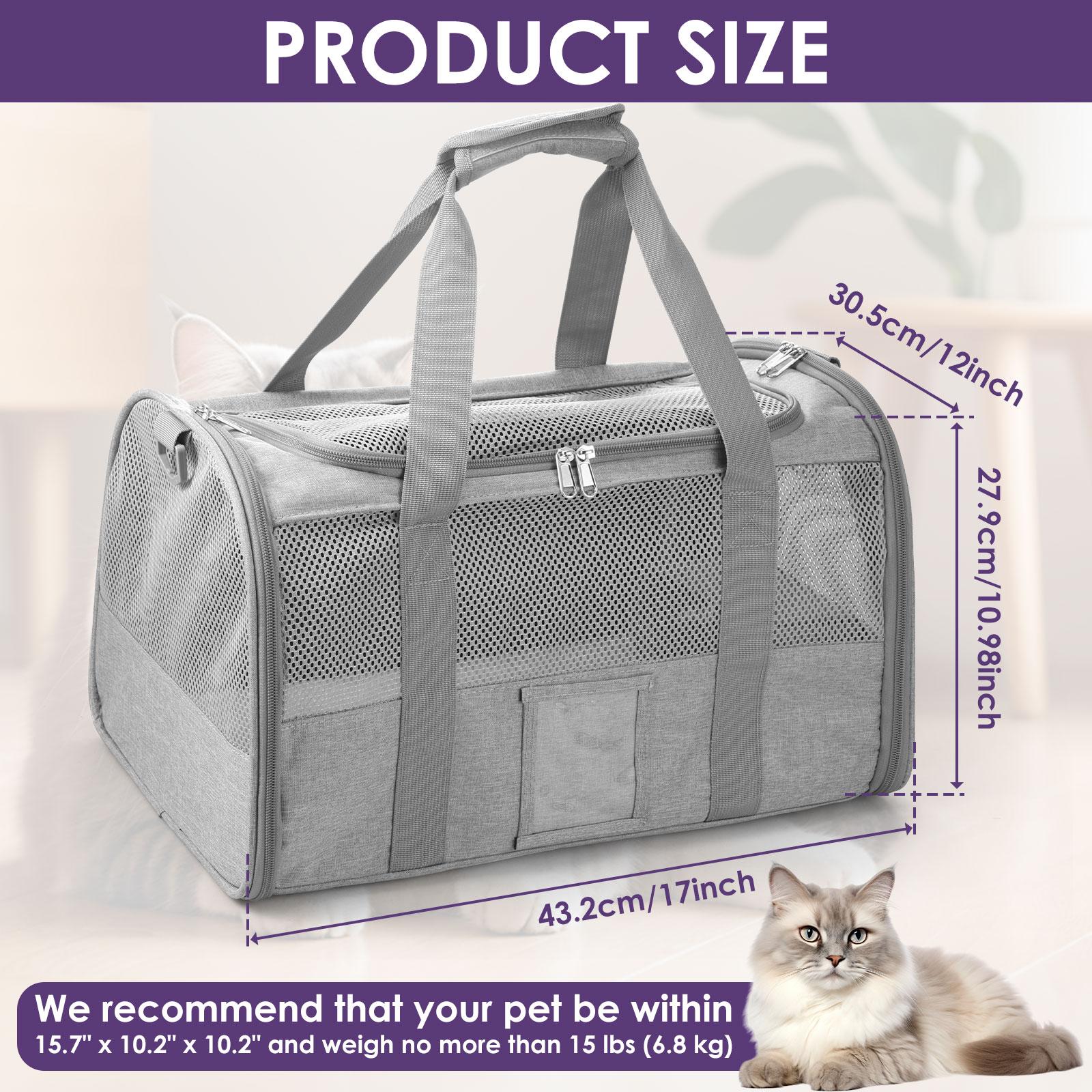 

Cat Carrier Bag Oxford Cloth Foldable Pet Carrier Cage Breathable Carrier Portable Dog Crate Bag with Food Bowl Shoulder Strap сірий колір