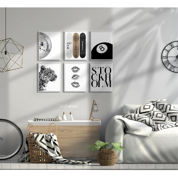 Fashion Trendy Leopard Wall Art Set of 6 Stockholm Preppy Room Painting Picture Wall Decor Black White Aesthetic Cheetah Poster Print Artwork for