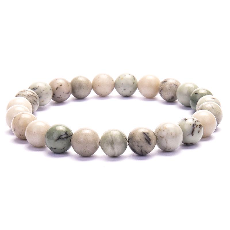 New European & American Style Cross Bracelet, 8MM Natural Stone Beaded Fashion Accessory