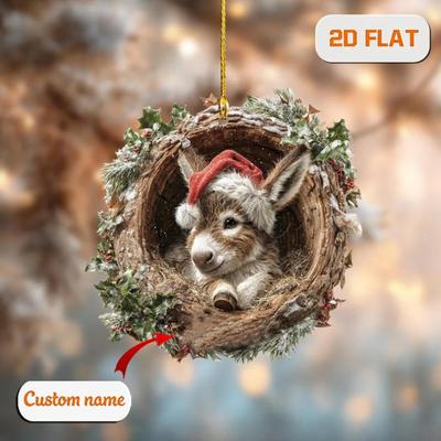 Enfeite de Natal de Animal Plano 2D Animal da Floresta Enfeite de Árvore de Natal Acrílico Pendurado Pingente de Madeira