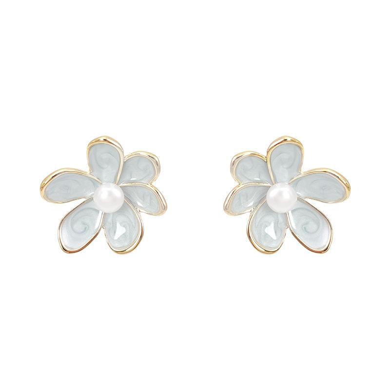 New Fashion Flower Enamel Green White Color Stud Earrings For Women Girl Gift Wedding Jewelry Temperament Brincos Pendientes
