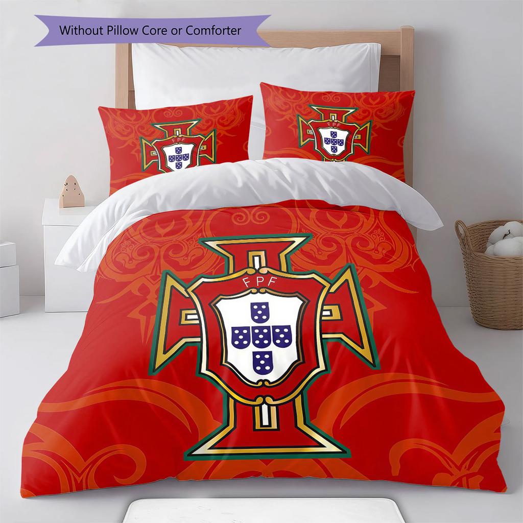 Portugal National Football Team Pattern Bedding,Quilt Set Quilt Cover Pillowcase Home Birthday Gift(1 * duvet cover + 2 * pillowcase, without core)