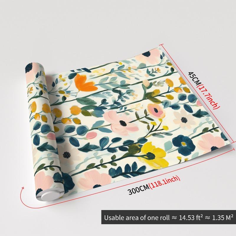 

Nordic Floral Self Adhesive Wallpaper 300x45cm Waterproof Matte PVC Wall Decal for Kitchen Living Room Cabinet Renovation 300x45cm