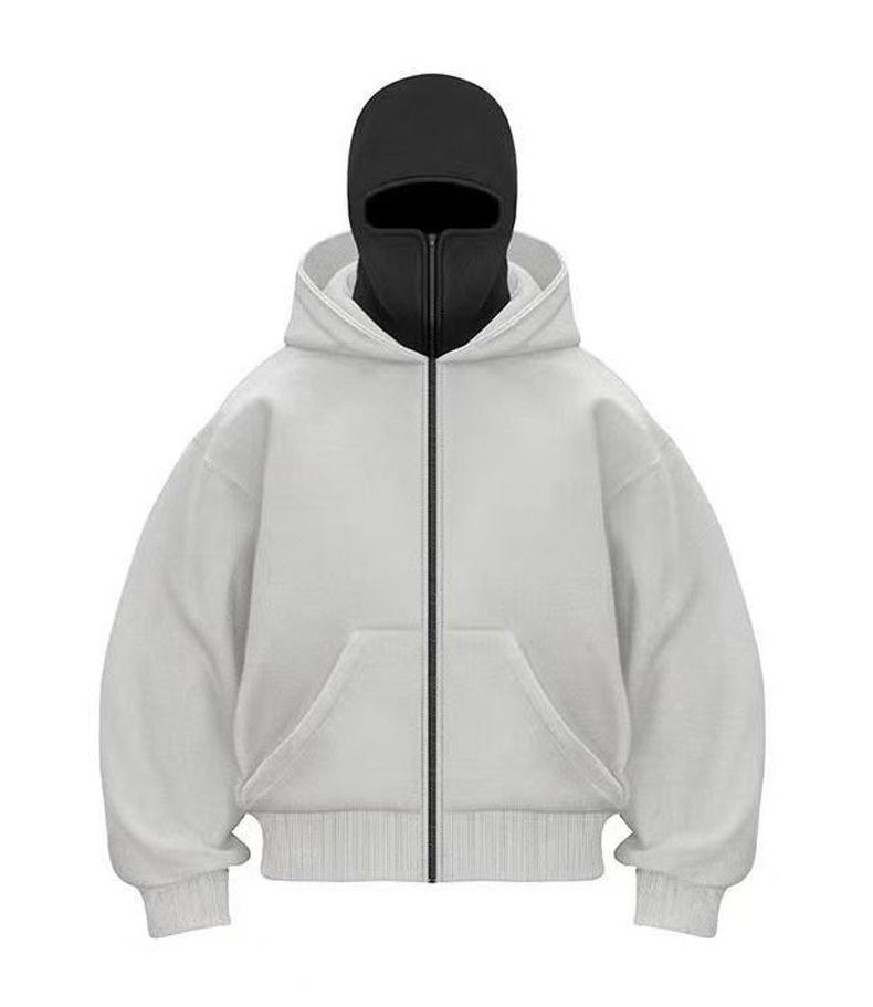 Masque à Capuche Double Couche Unisexe Zippé Style Y2K pour l'Automne/Hiver