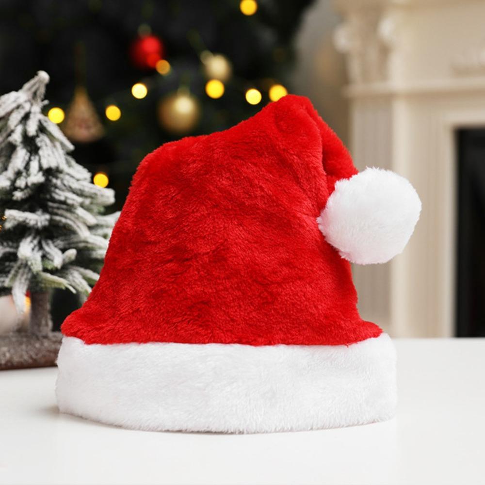 Christmas Santa Hat For Adults And Kids Unisex Velvet Cozy Short Plush Red Xmas H  New Year'S Holiday Party Supplies