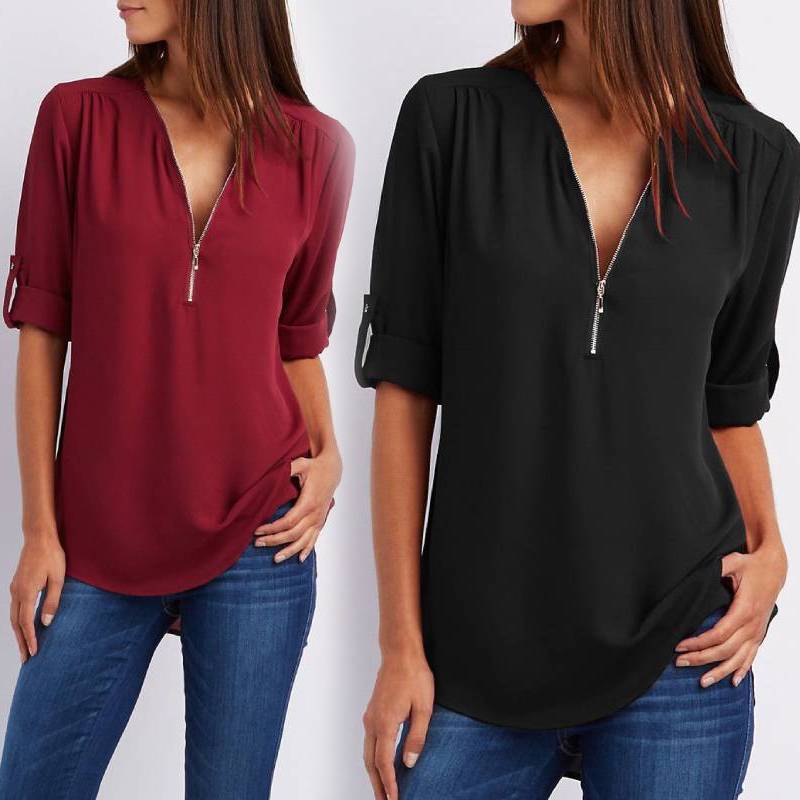 Stylish Womens Loose Fit Vneck Blouse With Splicing For Casual And Work Outfits
