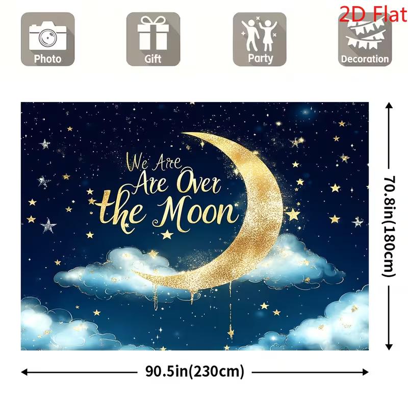 2D Glitter Gold Moon Star Backdrop for Birthday Party & Photoshoot