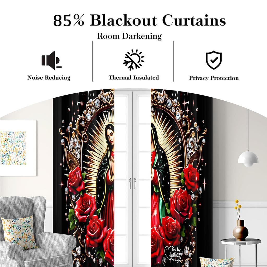2Pcs Virgin Mary Pattern Printed Blackout Curtains Suitable For Bedroom Kitchen Living Room Study Office Bathroom Decorations