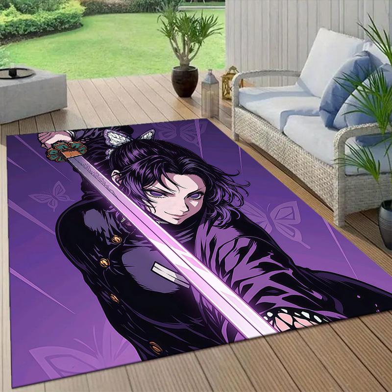 Shinobu Kocho Flannel Pattern Square Carpet,Area Rug,Carpet Rug for Living Room Bedroom Sofa Playroom Decor,Non-slip Floor Mat
