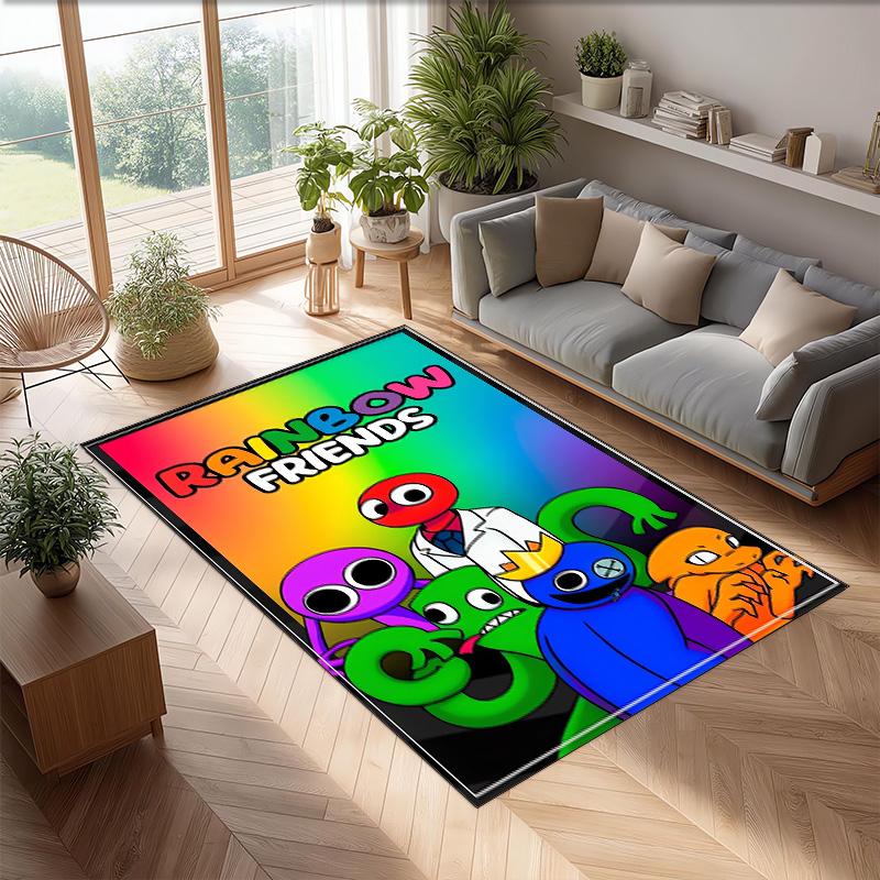 Rainbow Friends Crystal Velvet Rug, Soft Anti‑Slip Crystal Velvet Carpet for Living Room Bedroom Home Decor
