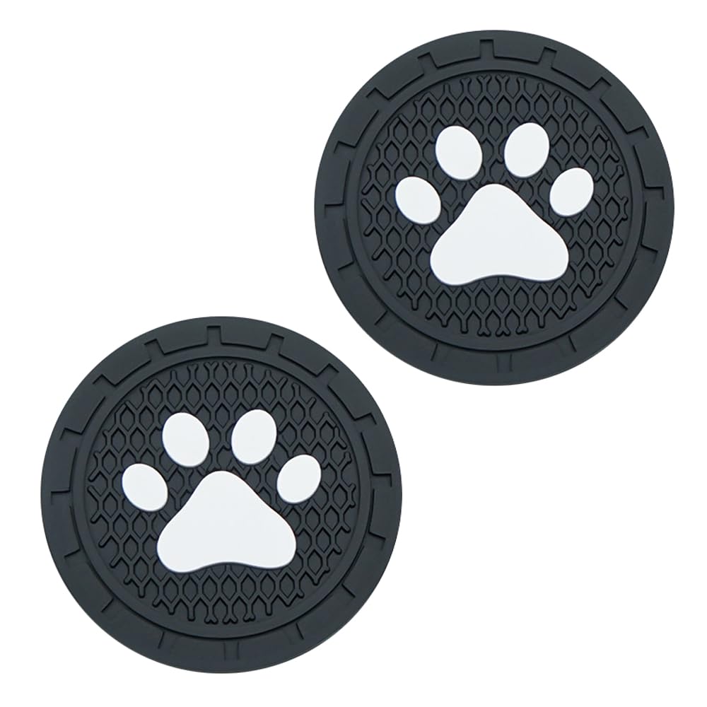 Non-Slip Car Coasters, Silicone Cup Holder, Footprint Drink Holder, Heat-Resistant, Washable, Black, Round, 70mm Diameter, Pack of 2