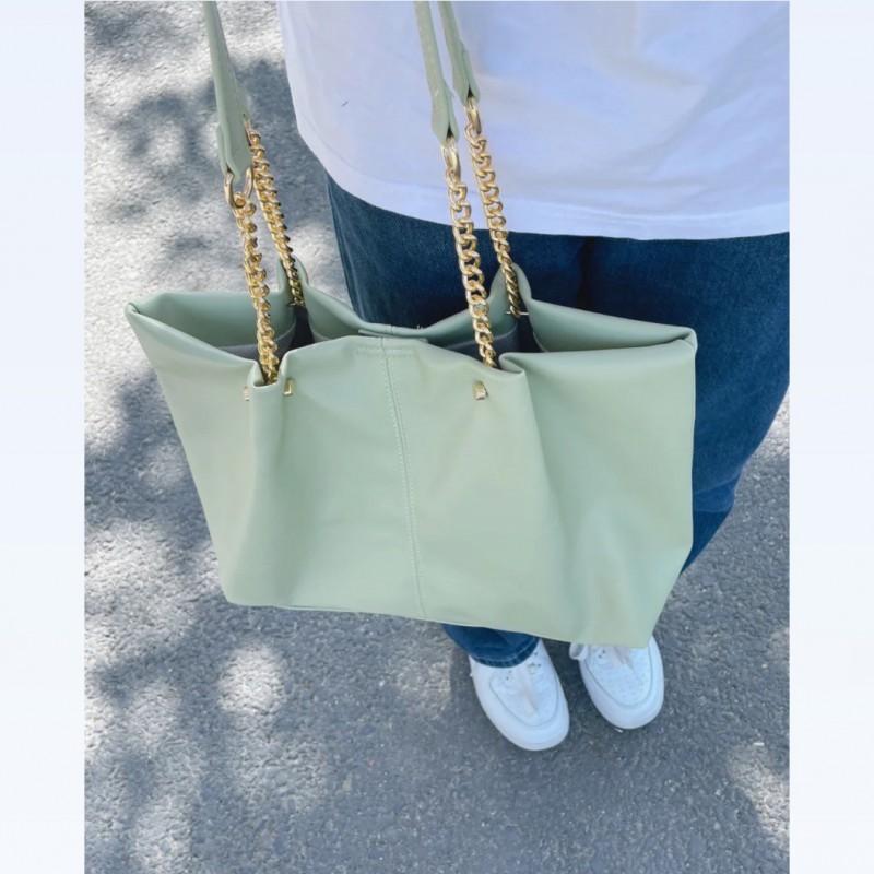 Niche Design Large Capacity Matcha Green Tote Bag Women's Fashionable One-shoulder Underarm All-match Chain