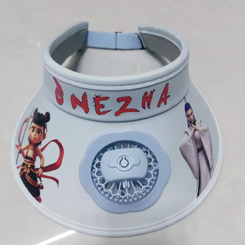 

Nezha fan hat for summer, rechargeable, large brim, cute, suitable for both boys and girls, popular for outings and as a sun hat for elementary Upgrade【Nezha fan hat