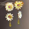 Colorful Fabric Flower Earrings Glass Crystal Drop Earrings Floral Pendant Earrings  Women Jewelry