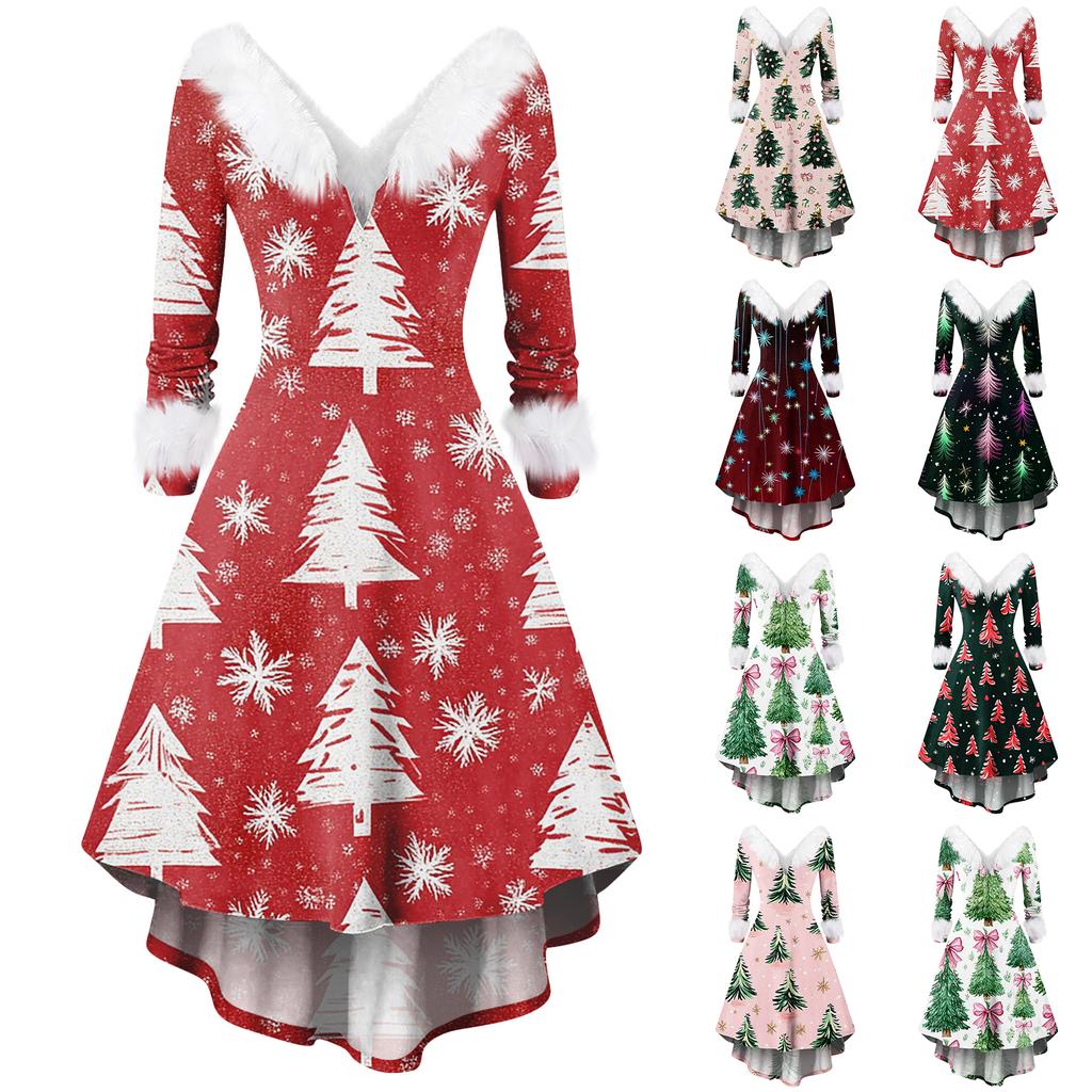 Women's Fashionable Casual Fitted Christmas Print Party Long-Sleeved Dress